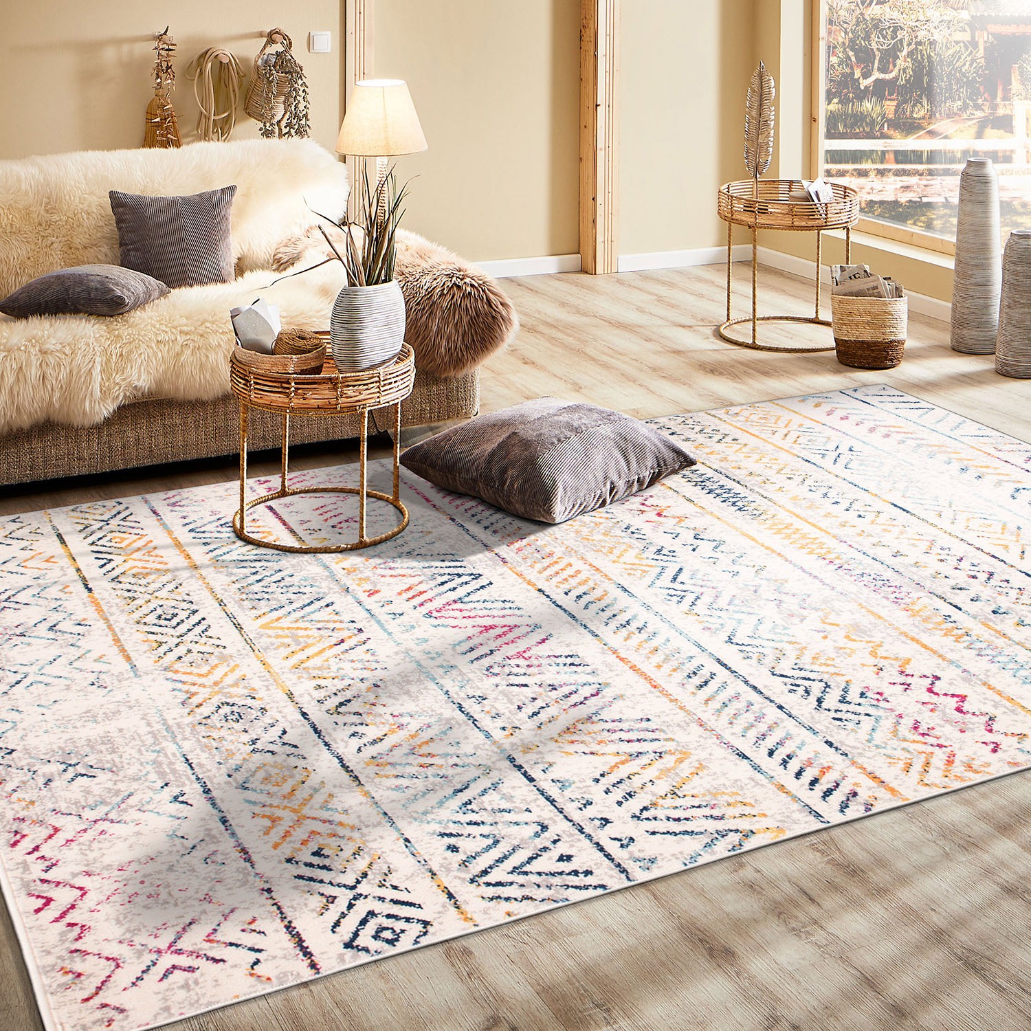Rugshop Area Rugs Geometric Distressed Bohemian Carpet Turkish Rugs Jute Rug 5×7