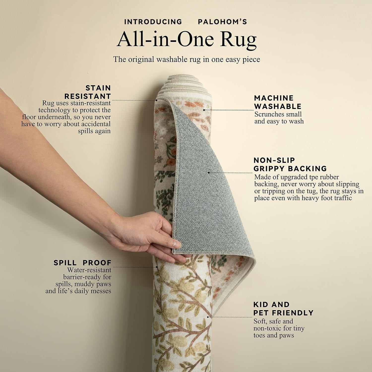 Vintage Washable Area Rug 8×10 – Stain Resistant Non-Slip for Home & Kids