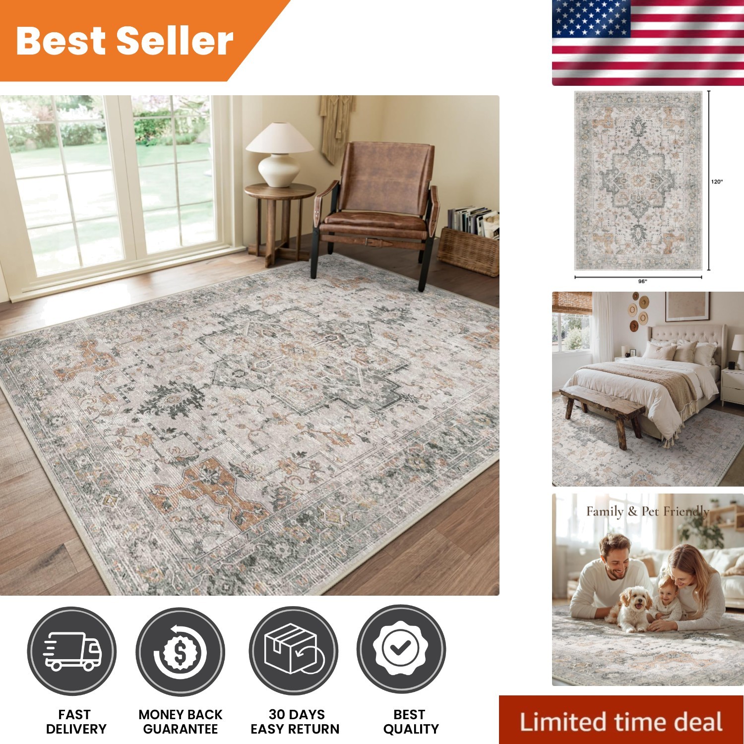 Light Taupe 8×10 Area Rug – Soft, Washable, and Non-Slip for Stylish Homes