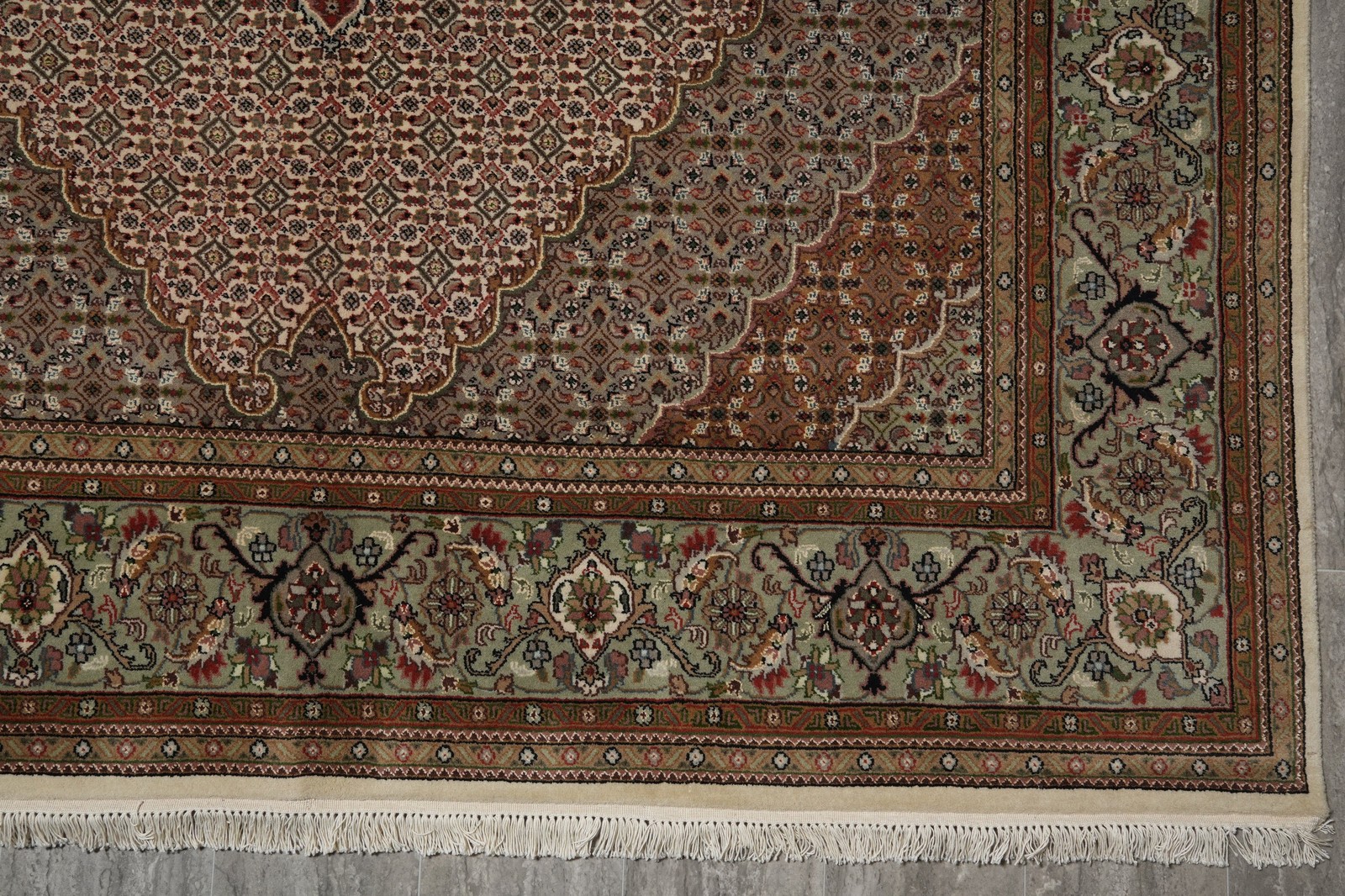 6.7 x 10.3 Wool Silk Tabriiz Herrati Mahii Hand-Knotted Rug #F-3068