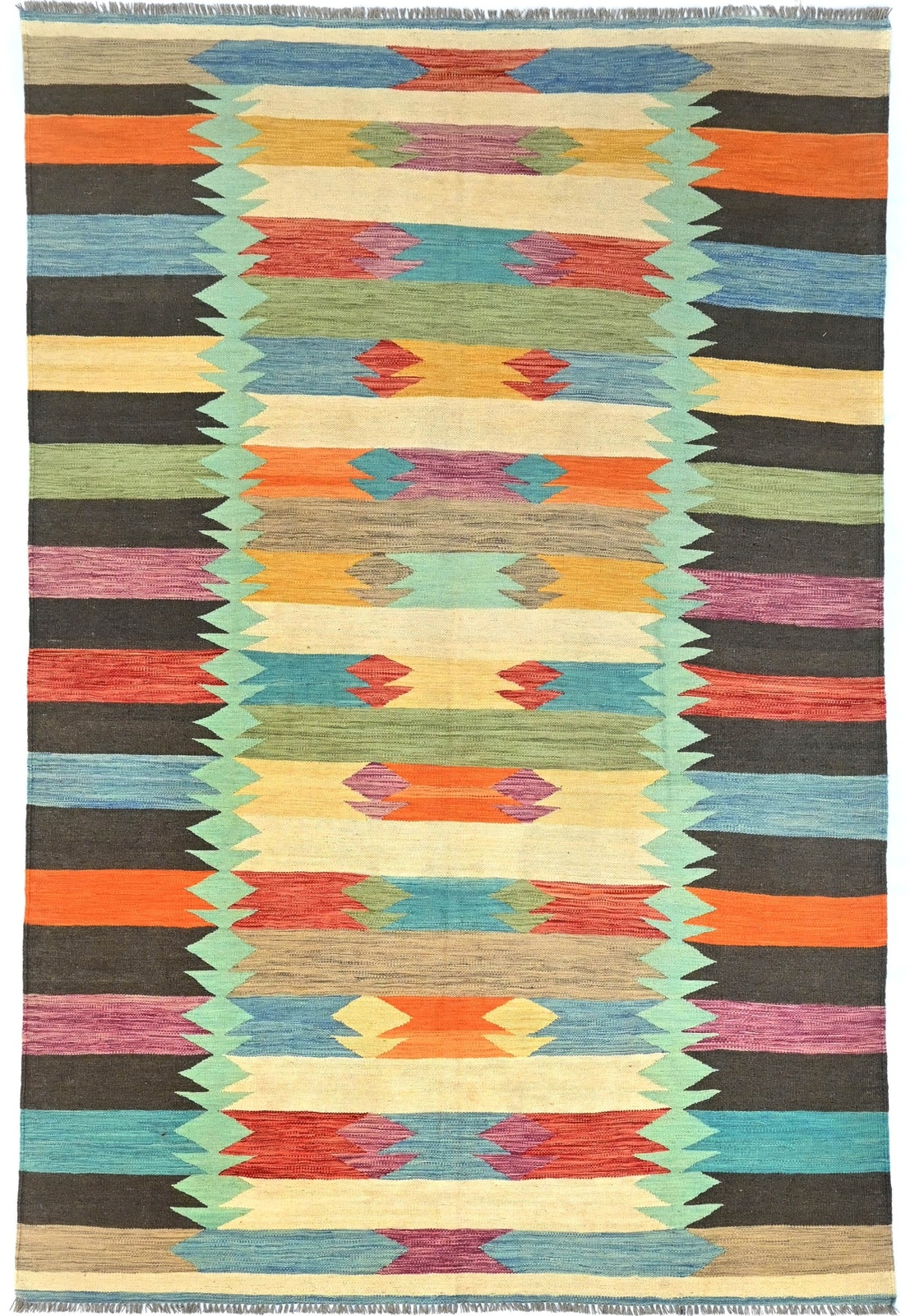 7X10 ft Reversible Multicolored Geometric Kilim Oriental Rug Flat-Woven Carpet