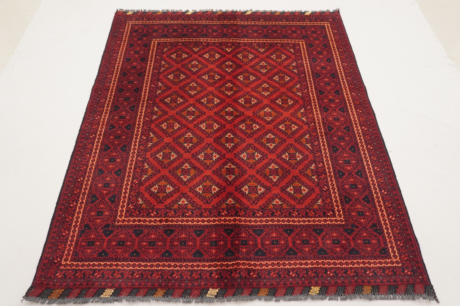 5×6 ft Red Afghan Hand Knotted Wool Oriental Rug