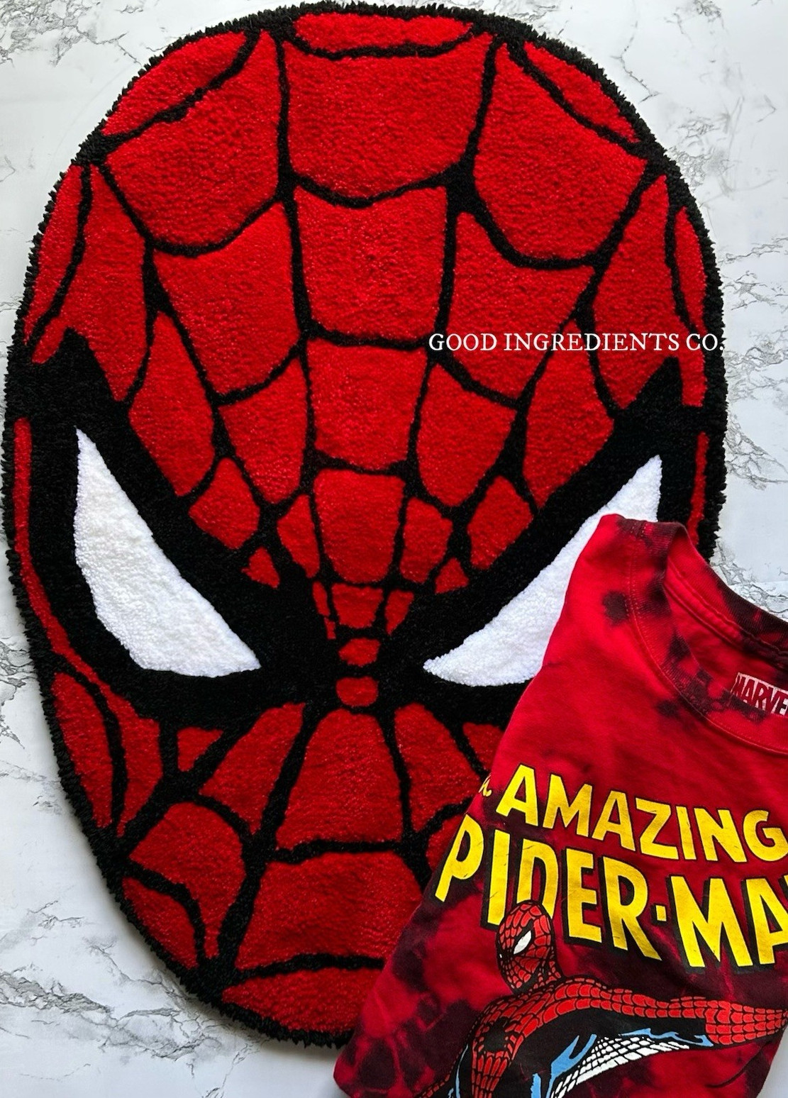 Marvel Spider-Man Oval Area Rug Red Black White Superhero Bedroom