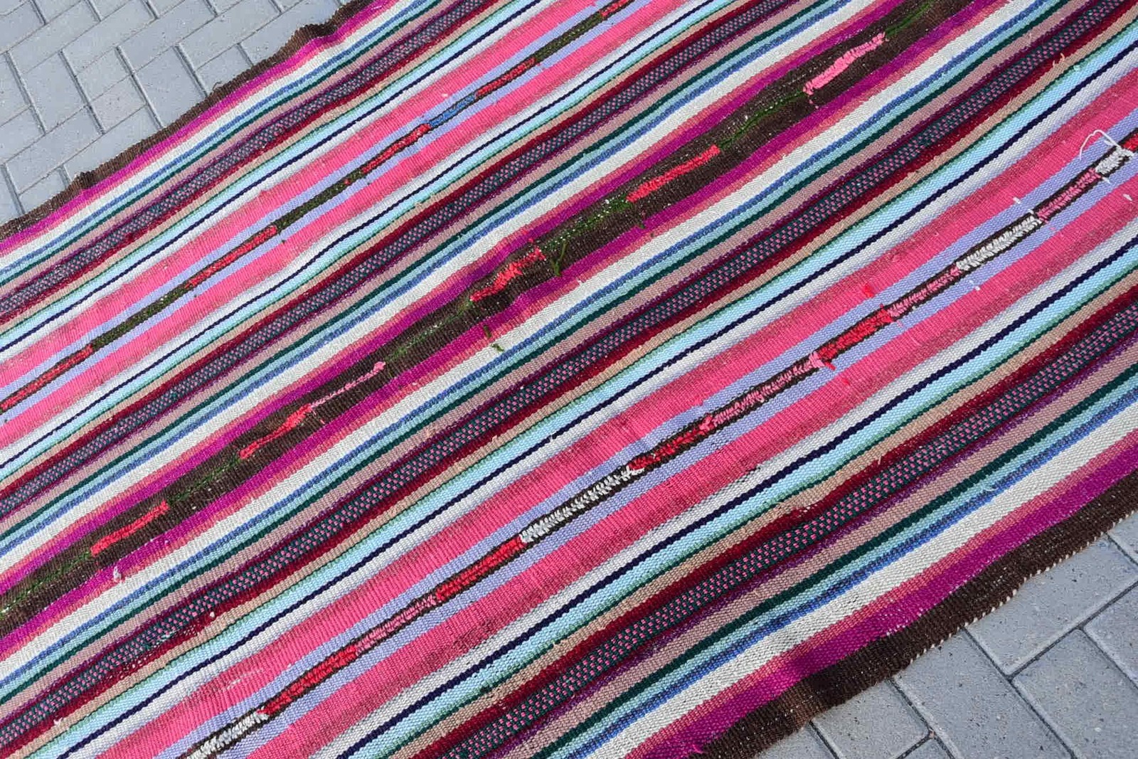 Vintage Area Rug, 4,7×7,4 ft Turkish Rug, Pink Camouflage Wool Rug