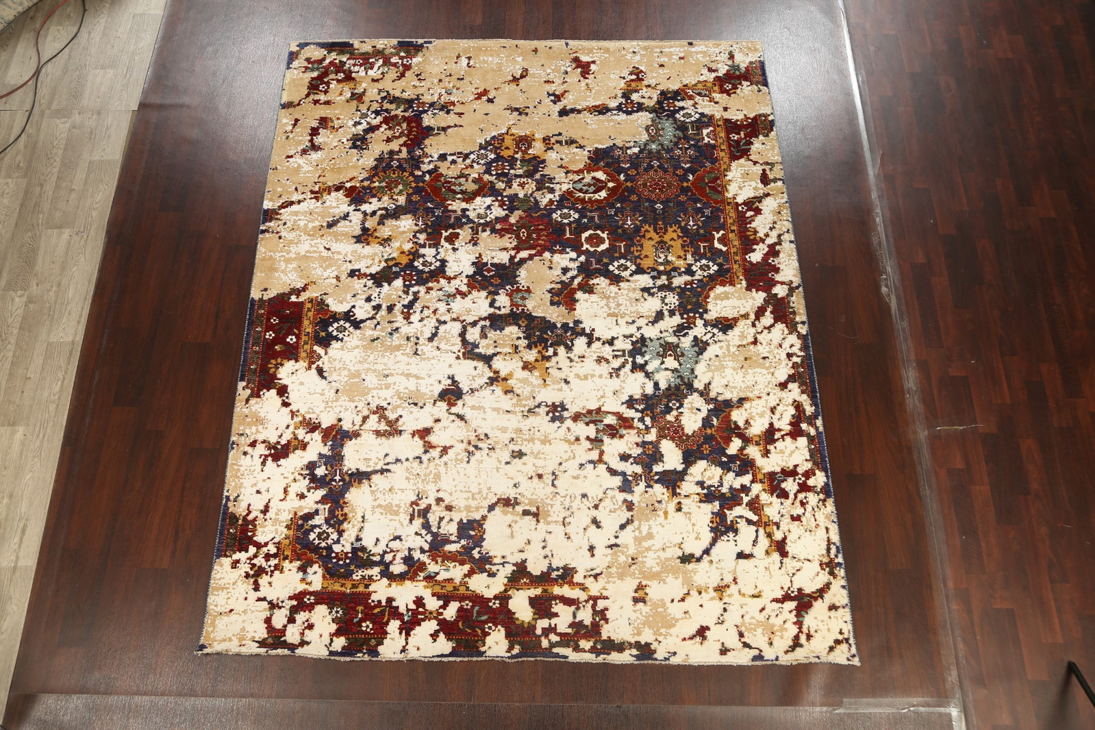 Handmade Vegetable Dye Distressed Rug 8×10 Ft Abstract Wool & Silk Carpet