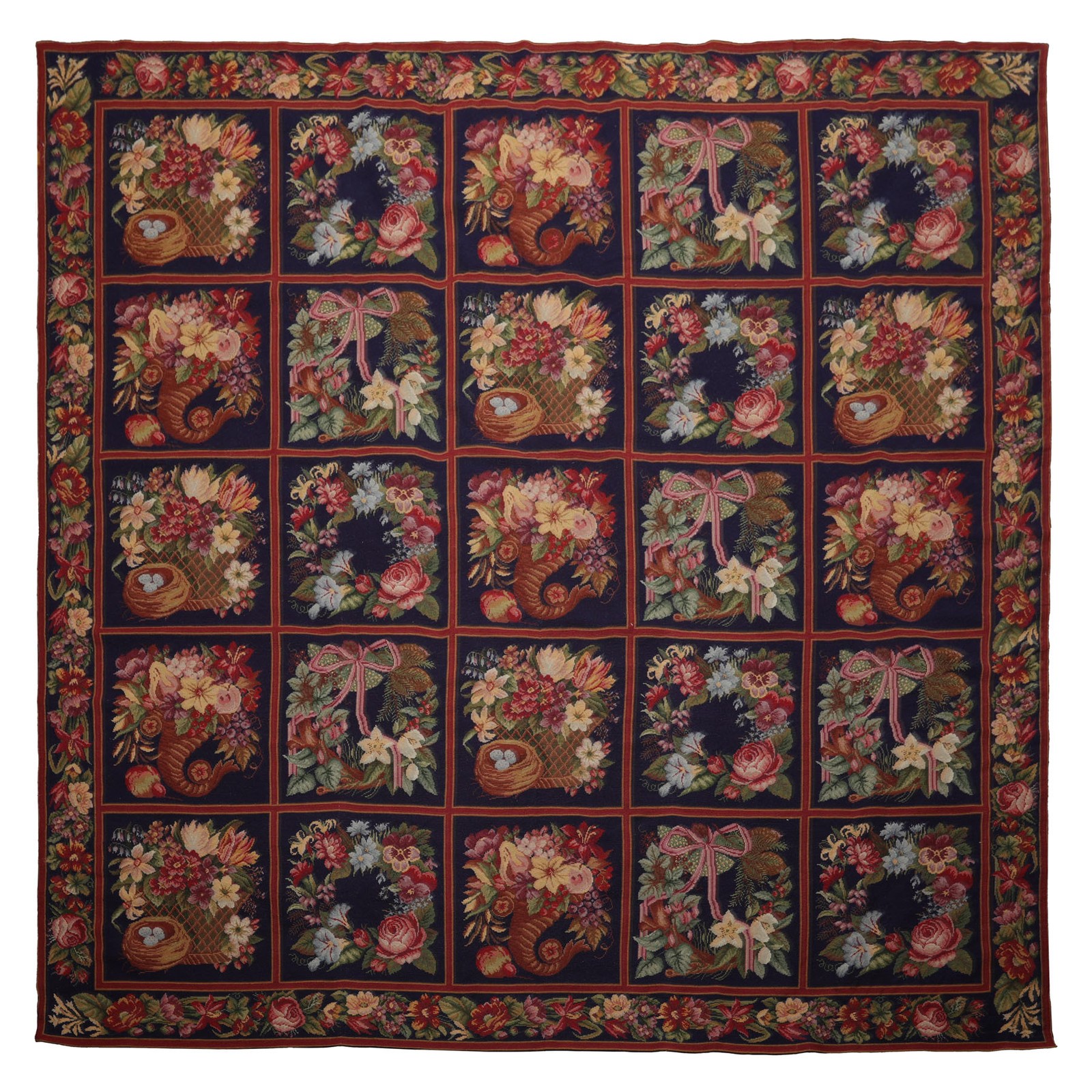 8’6″x8’6″ Asmara Square Hand Woven Wool Navy French Aubusson Needlepoint Rug