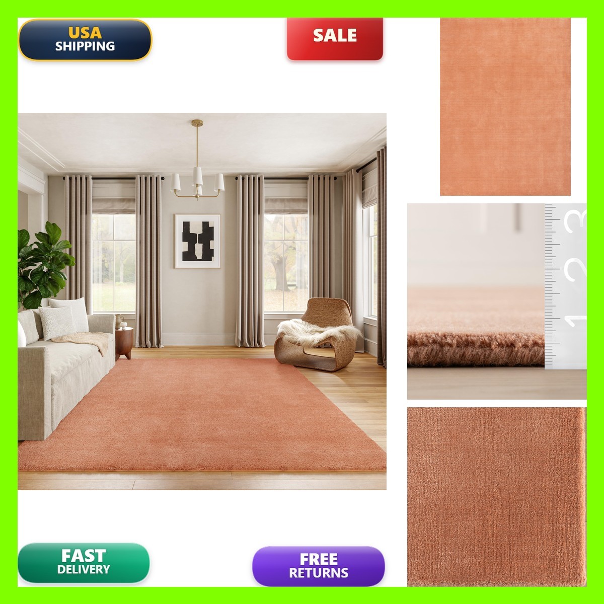 nuLOOM Speckled Orange Solid Flatweave Wool Area Rug, 4′ x 6′