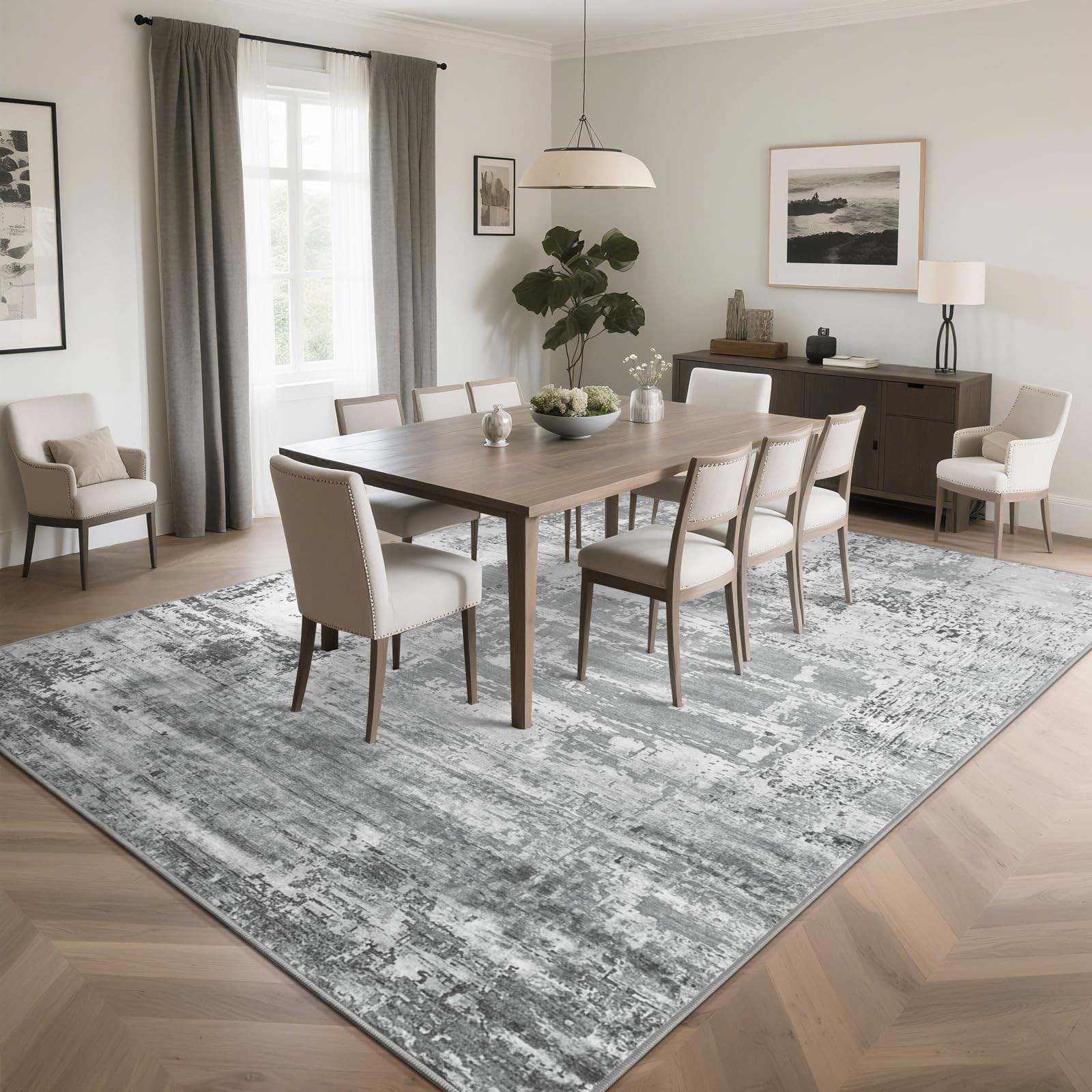 HOMORE Living Room Rug 8×10 Grey Area Rugs Non Slip Washable Rugs for Bedroom…