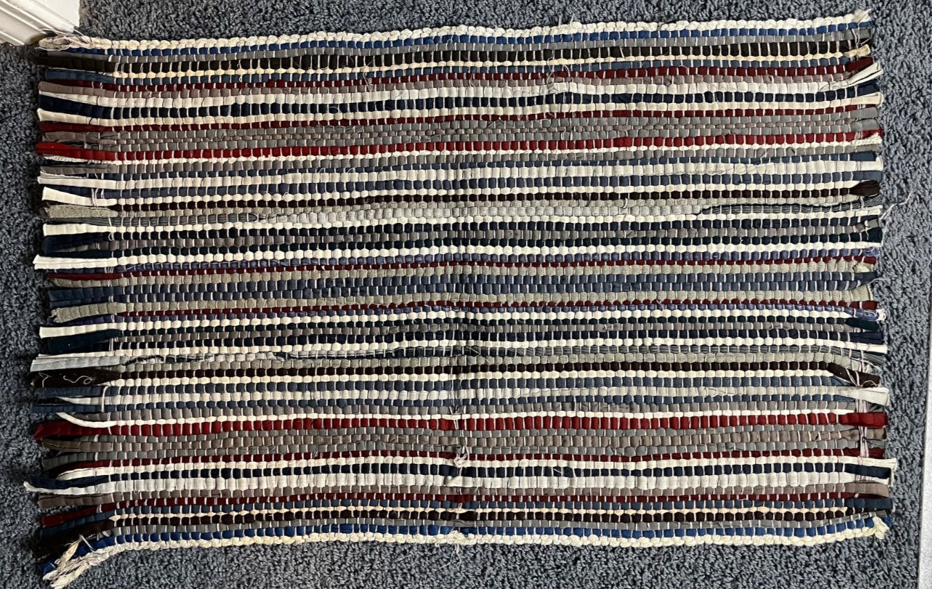 Vintage Woven Rag Rug Door Mat Multicolor Striped Farmhouse Cottage Core 20×30″