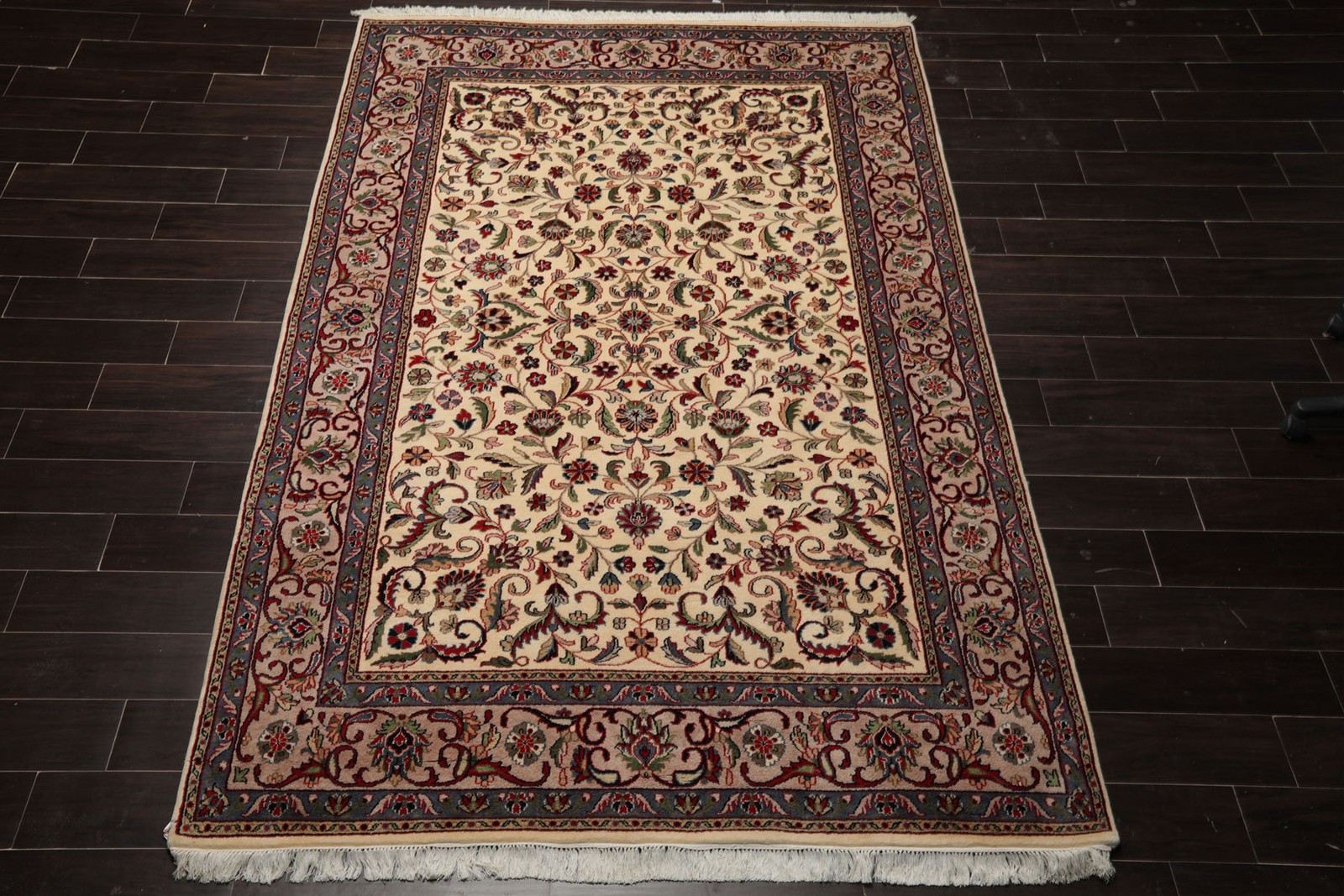 6’3”x8’9” Hand Knotted New Zealand Wool Ivory Agra Botanical Plush Pile Rug