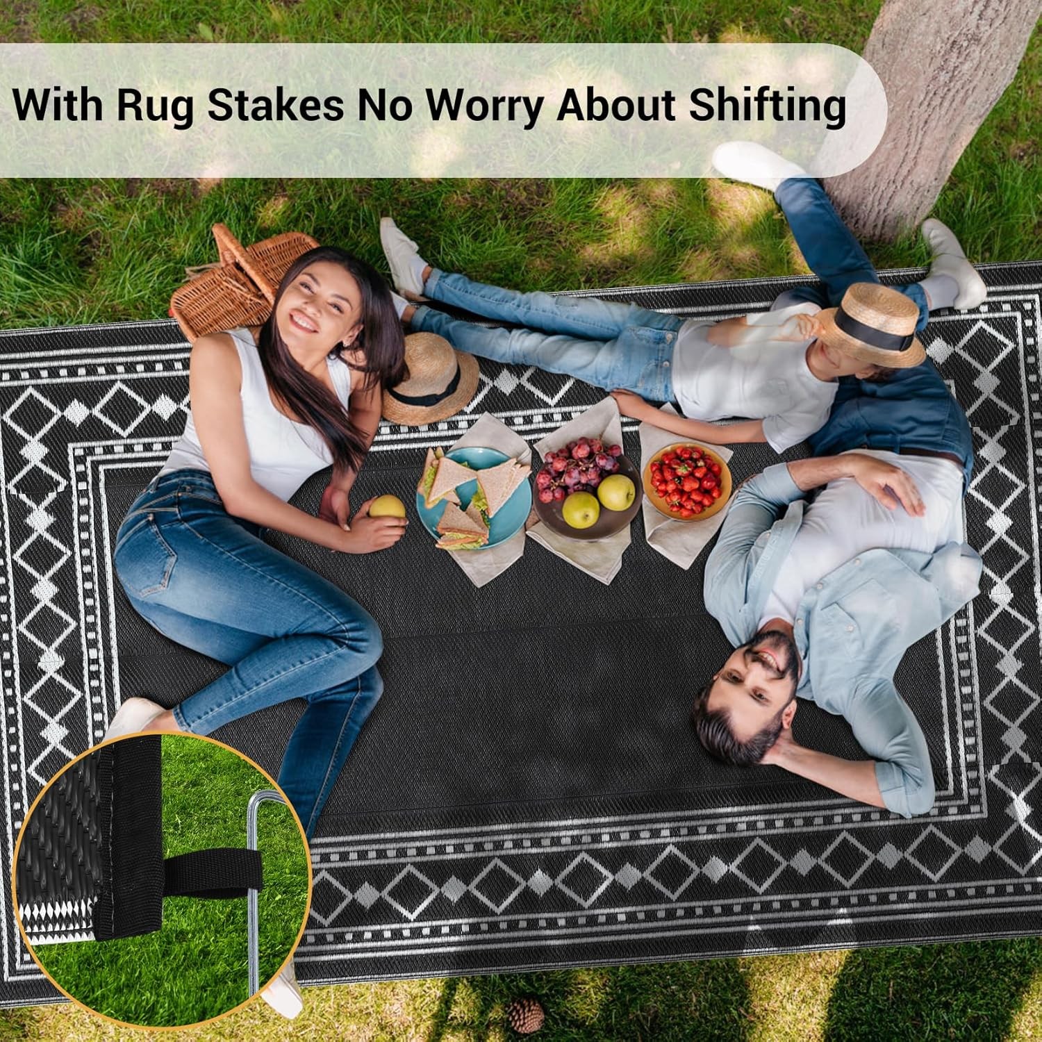 Outdoor Rug Plastic Straw Reversible Carpet Mat for Patio Camping Backyard Deck
