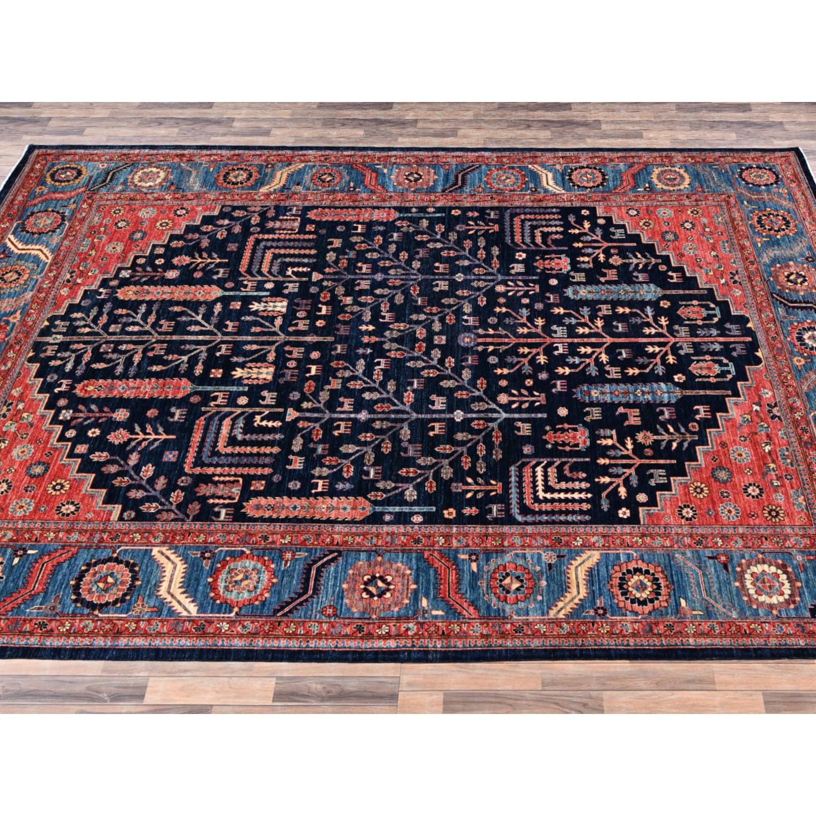 10’1″x13’4″ Yale Blue Cypress and Willow Tree Design Wool Hand Knotted Rug 2356