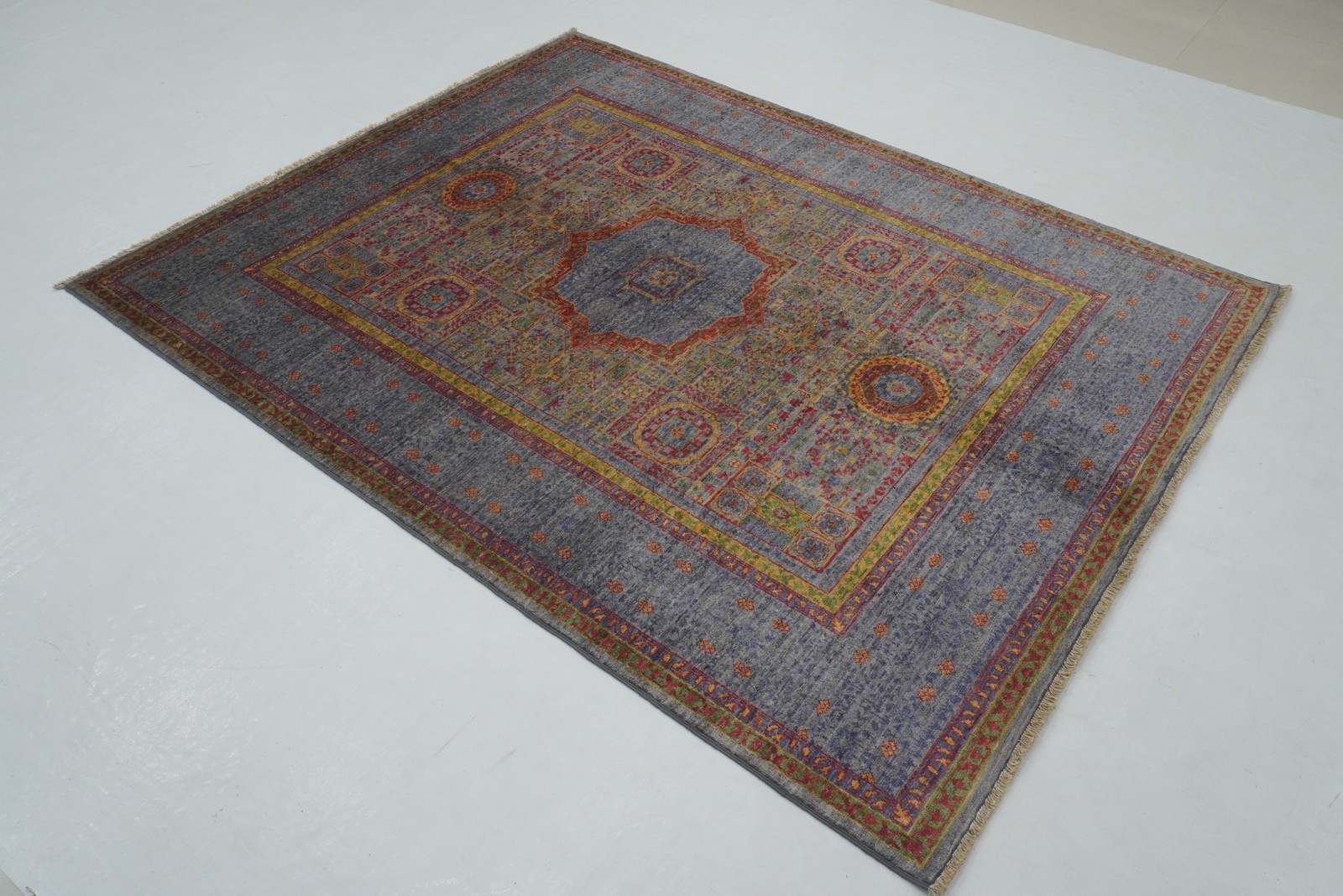 5×7 ft Gray Mamluk Afghan Hand Knotted Wool Medallion Rug