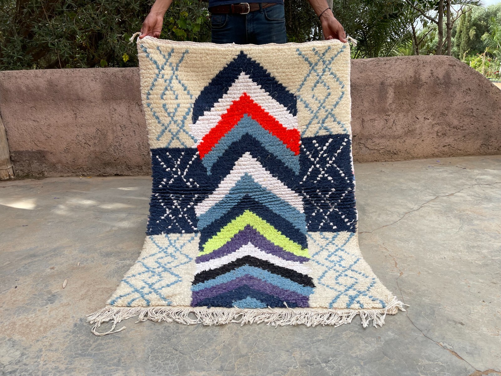 5 x 3 ft Beni Ourain Wool Rug Handmade Moroccan Azilal Hand knotted Tribal rug