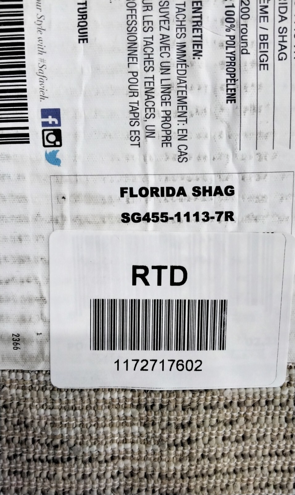 CREM / BEIG 6′-7″ X 6′-7″ Back Stain Rug, Reduced Price 1172717602 SG455-1113-7R
