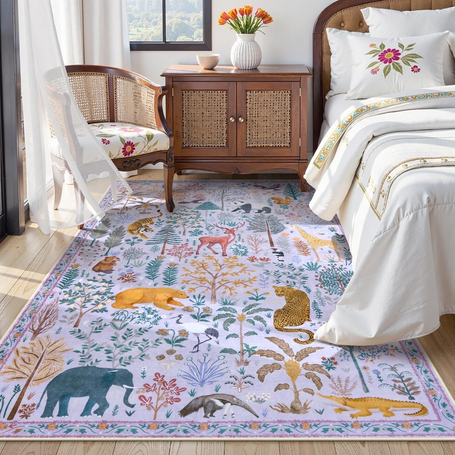 5×7 Animal Print Nursery Rug Washable Non Slip Kids Room Bedroom Carpet