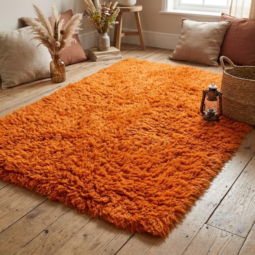 STYLISH ORANGE GREEK FLOKATI RUGS 💥100% WOOL💥THICK 3.5″ PILE💥SHAG AREA RUGS