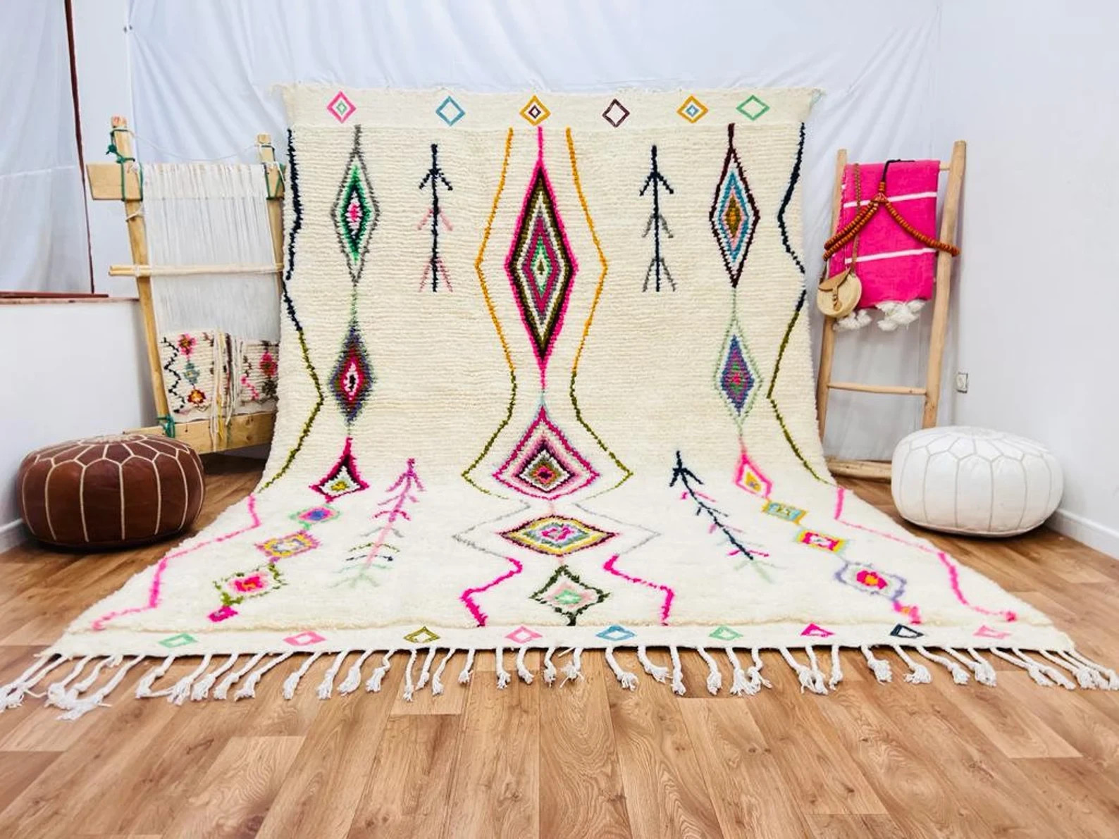 Handmade Boujaad Rug: Multicolored Berber Moroccan Carpet
