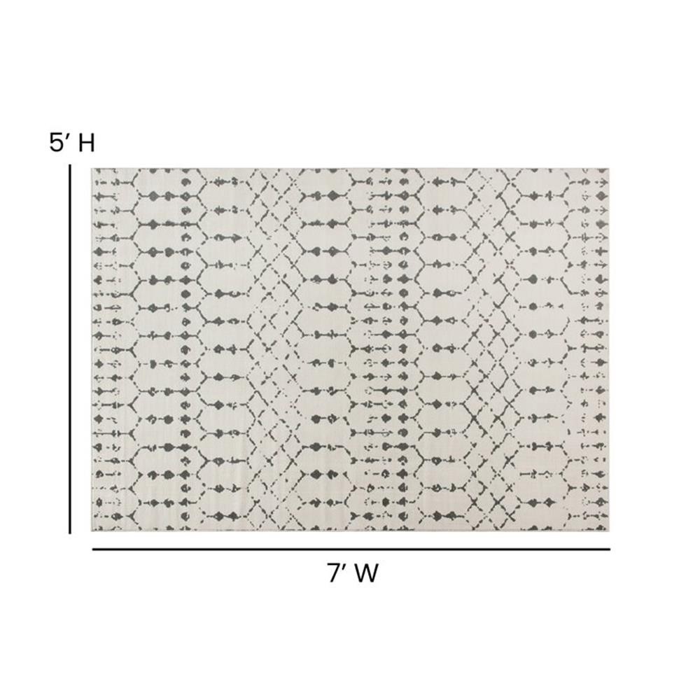 Flash Furniture 61″ x 85″ Geometric Polyester Fabric Area Rug in Ivory/Gray