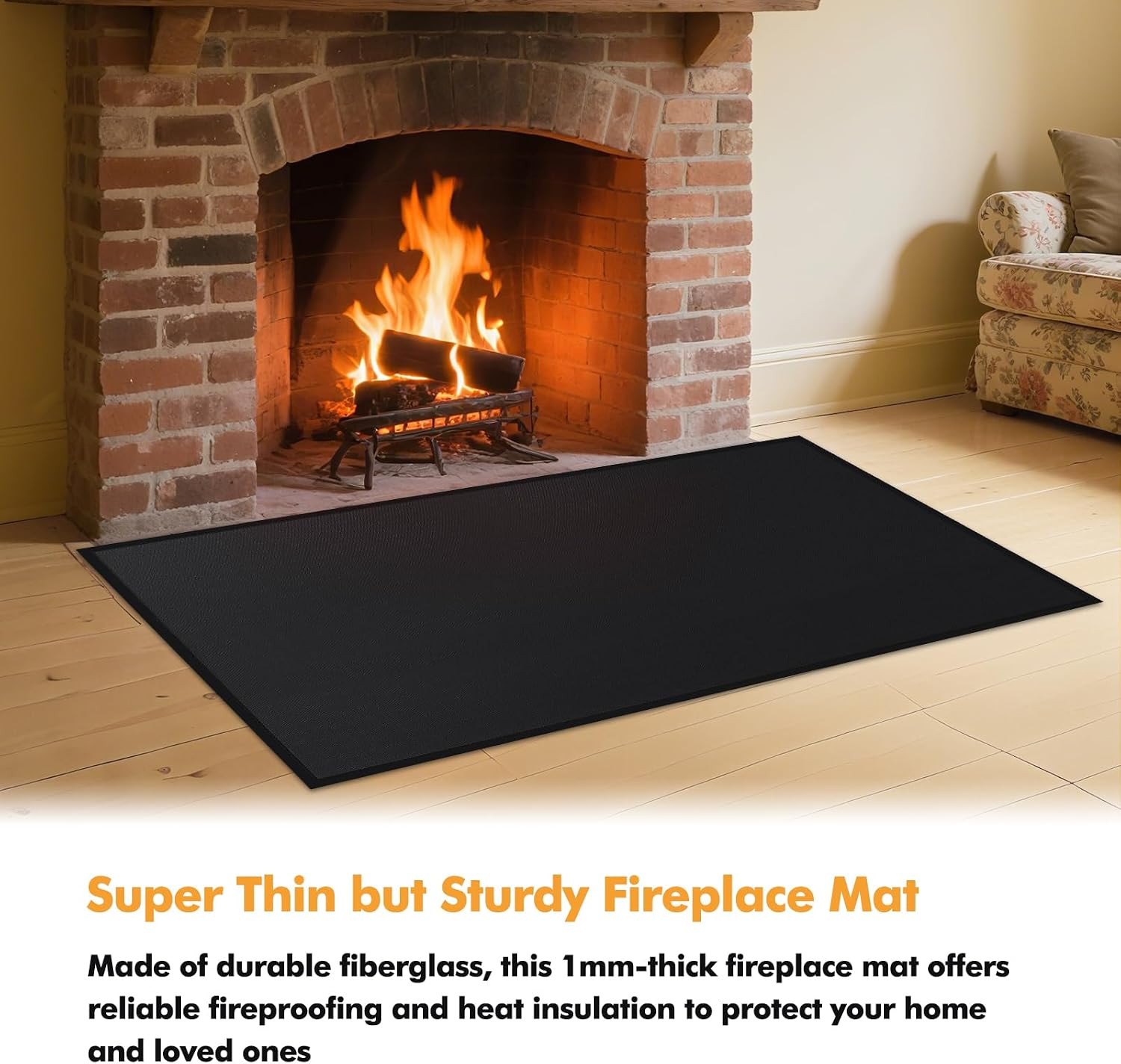 Hearth Rugs for Fireplaces Fire Resistant, 4′ X 2’4″ X 0.04”, Black | 1800°F Fi