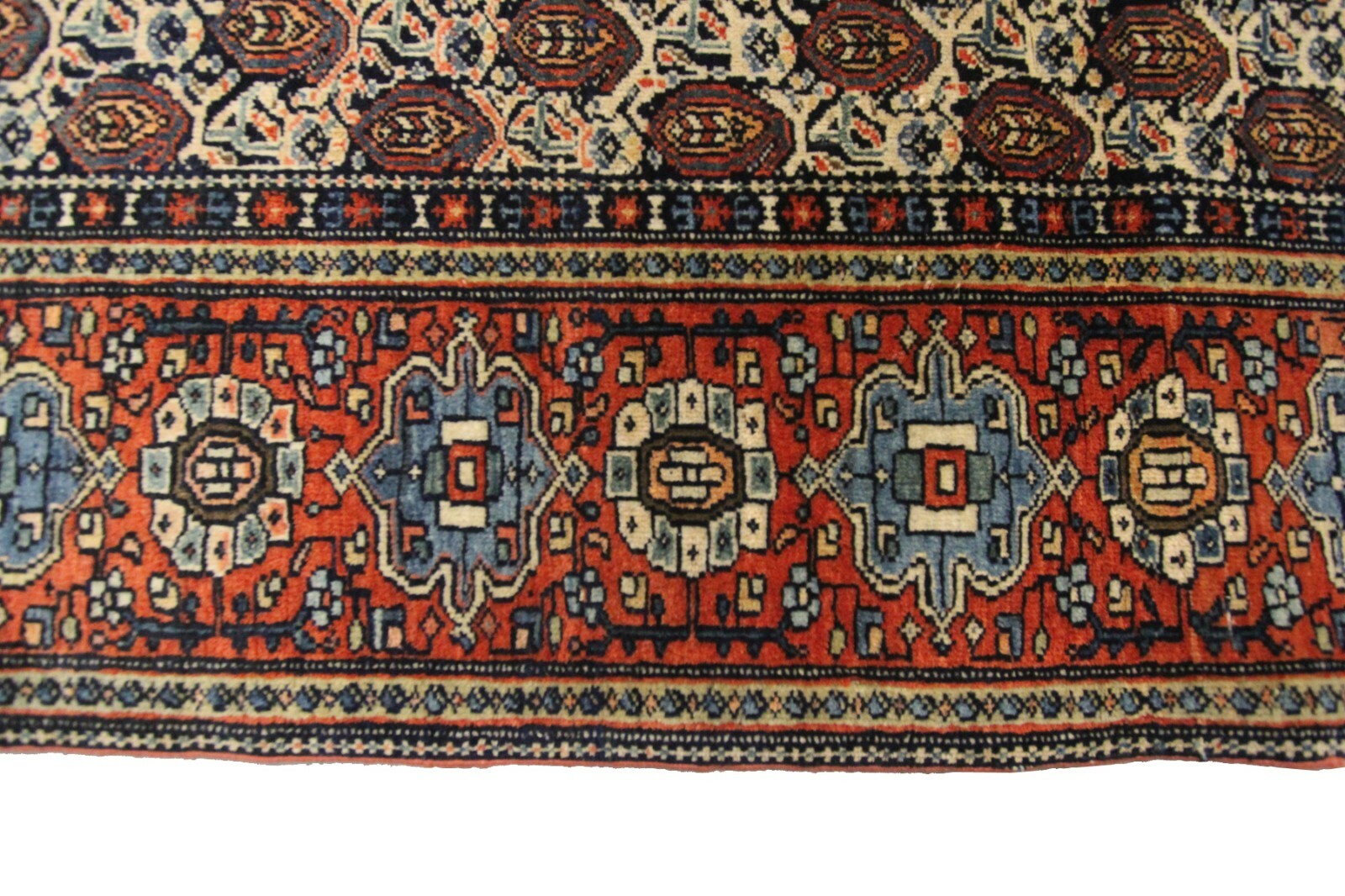 4×6 Rare Antique Fine Geometric Handmade Rug Navy Blue 130cm x 188cm c.1880