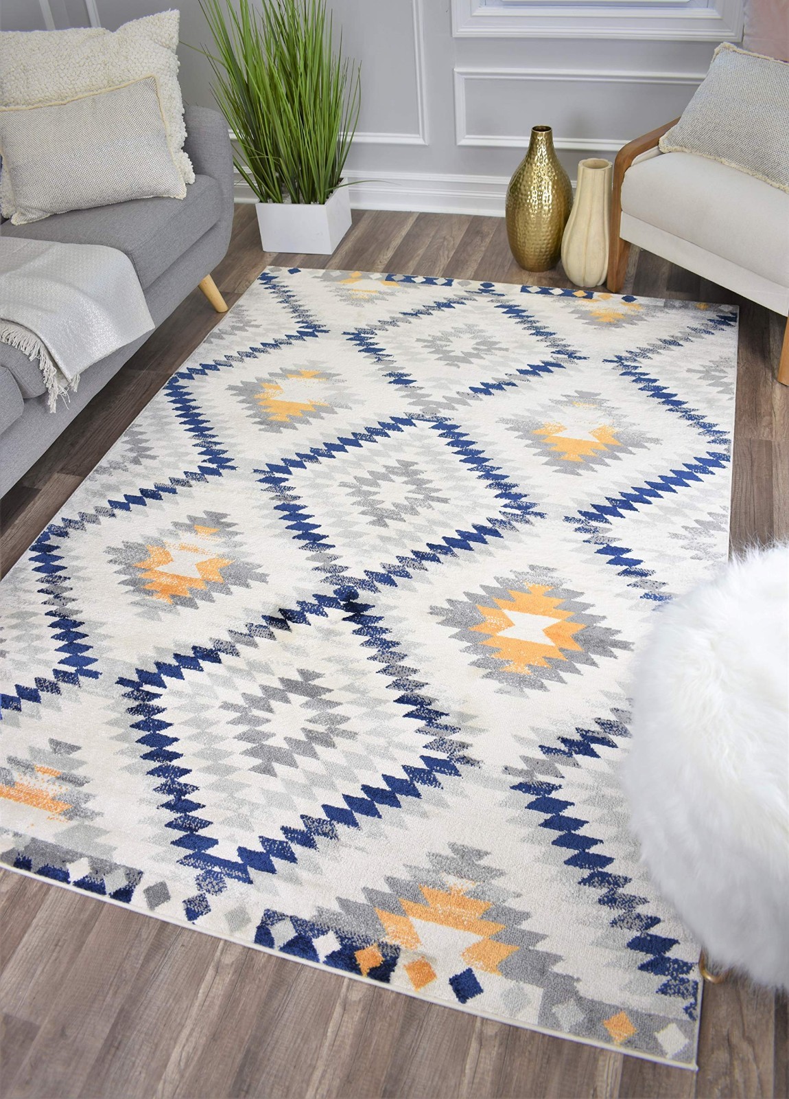 Cosmo Living Kilim Gold Bodrum Area Rug 2’x4′ BR30A Cosmopolitan Open Box