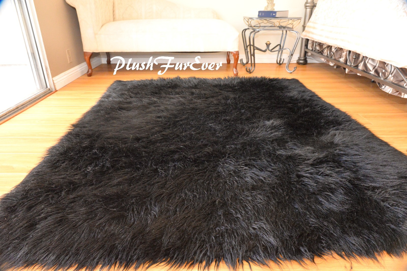 48″ x 60″ Black Mongolian Faux Fur Area Rug Fake Fur Rectangle Sheepskin 003