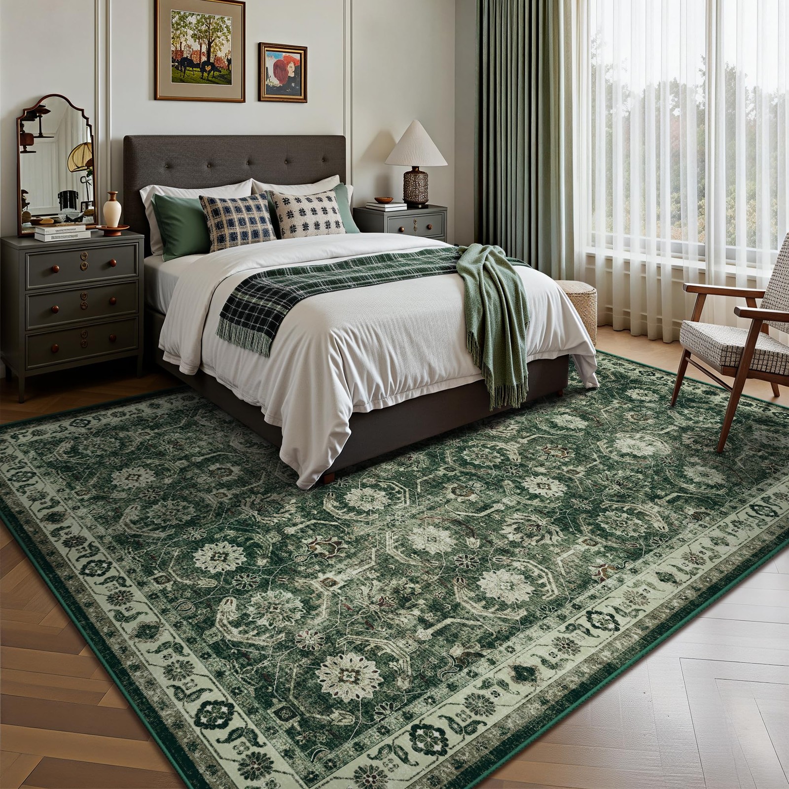 Woodbruy 5×7 Area Rugs, Soft Non Slip Low Pile Washable Rug, Boho Modern Rug …