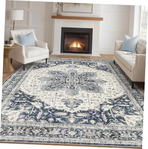 7×9 Washable Boho Area Rug – Vintage Oriental Distressed