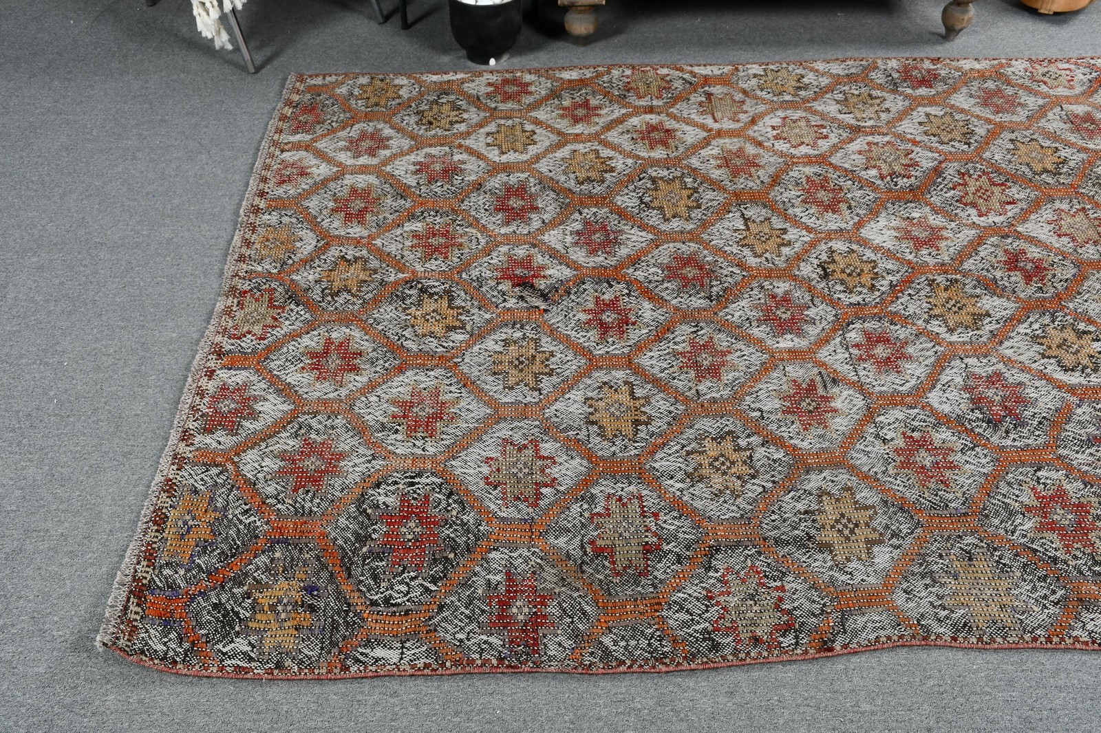 5,1×7,5 ft Area Turkish Rug, Orange Southwestern Vintage Rug