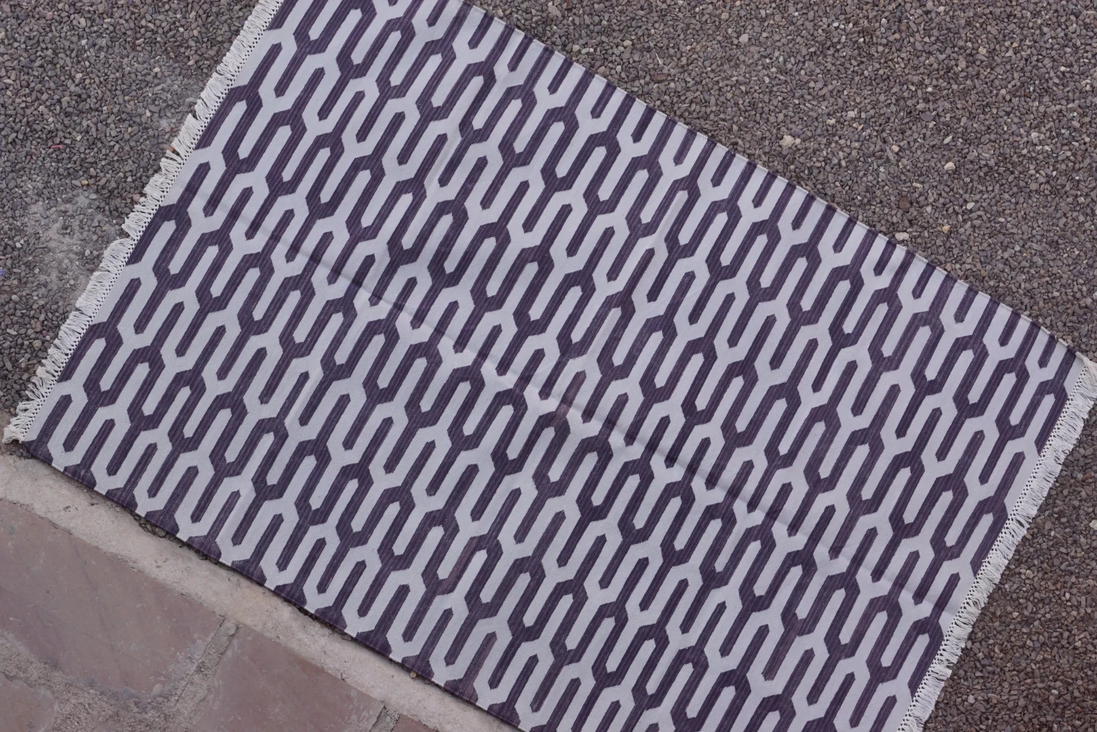 Rugmoda Cotton Indigo & Grey Geometric 4×6 ft Living Room Area Rug Handwoven