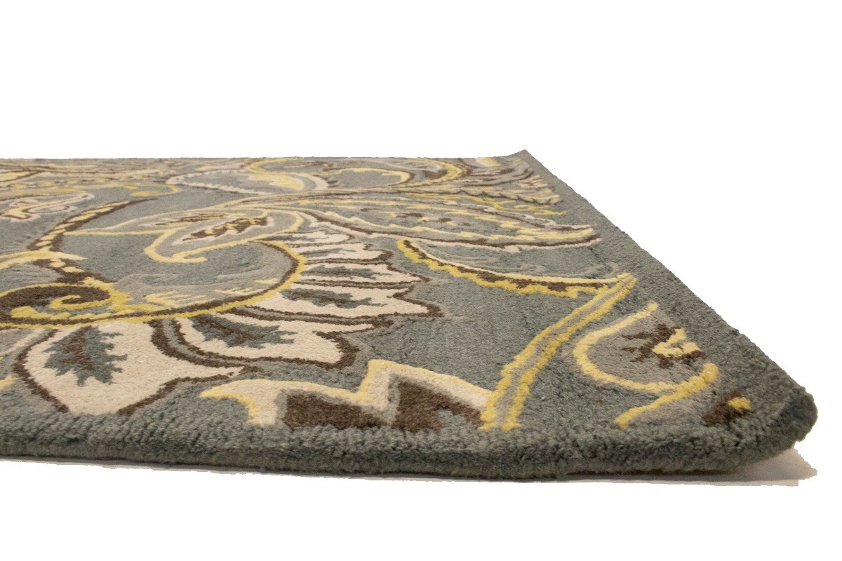 Paisley Floral Design Gray Foyer Living Room 5X8 Hand-Tufted Modern Rug Carpet