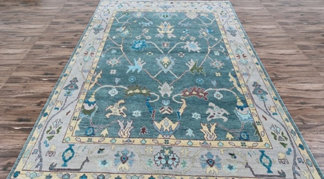 Exquisite Sea Green/ Grey Oushak Hand-knotted Carpets & Rugs for living area