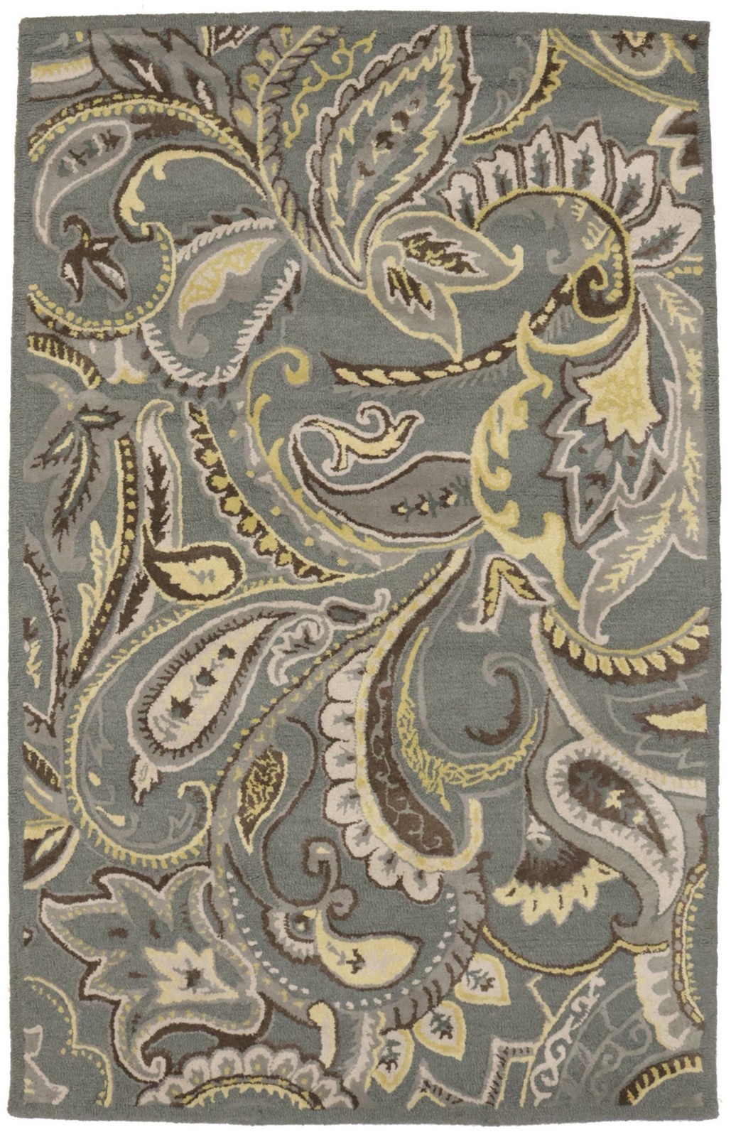 Paisley Floral Design Gray Foyer Living Room 5X8 Hand-Tufted Modern Rug Carpet
