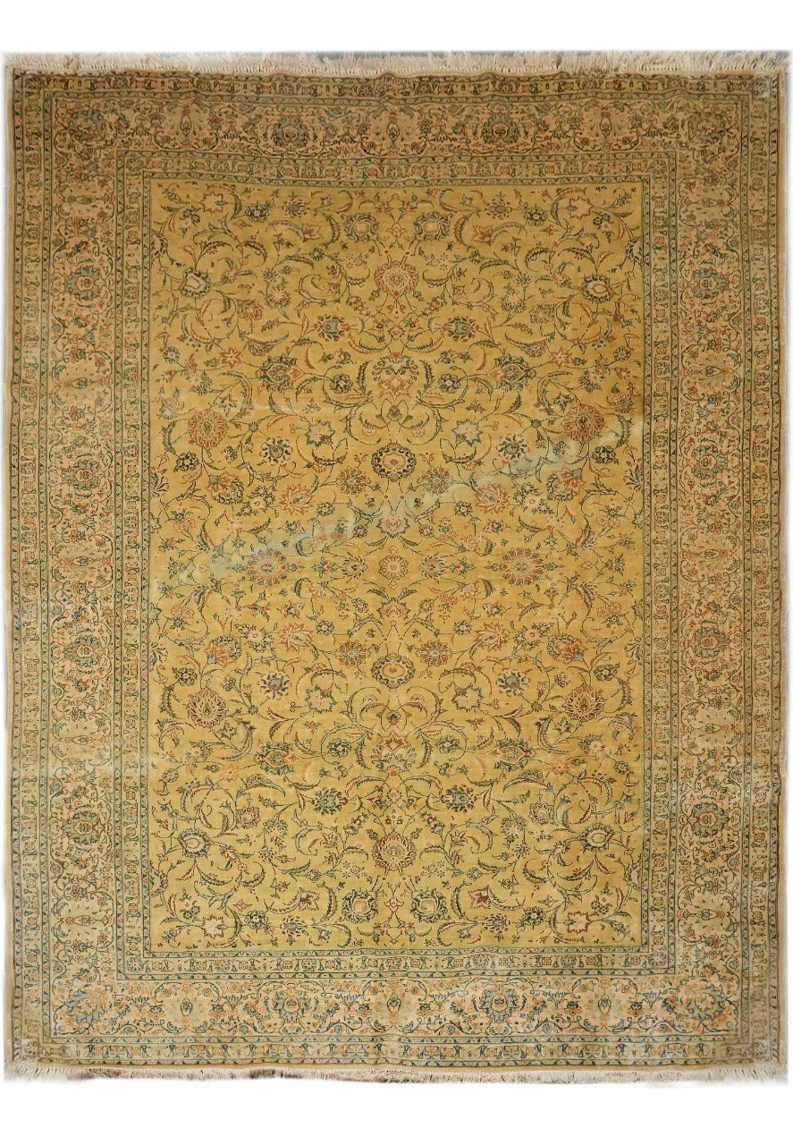 9.8 x 13.8 Semi-Antique Perrsian Kashaan rug Gold Green #F-4304