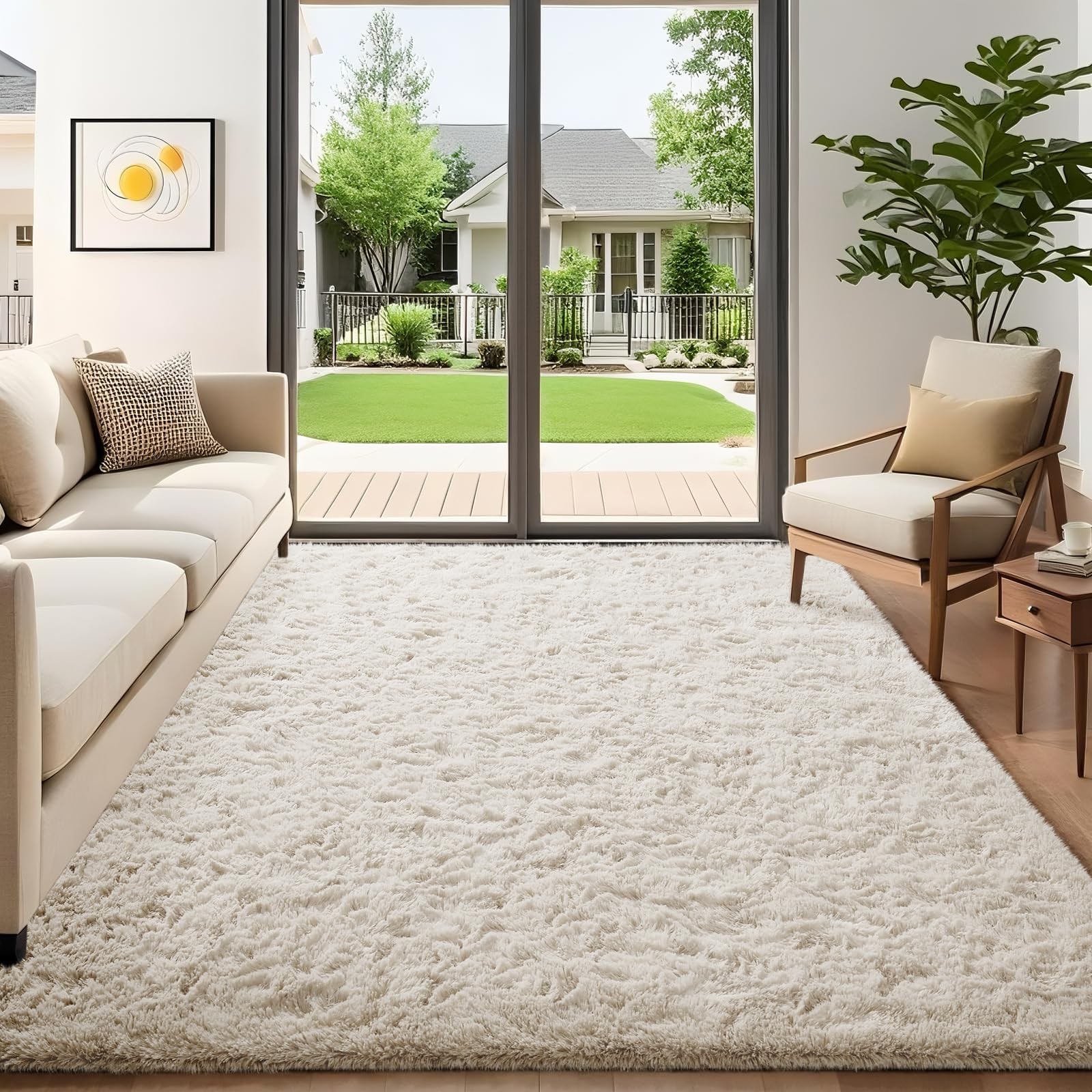 Ophanie 5×7 Area Rugs for Living Room Ivory, Fluffy Shag Large Fuzzy Plush Soft