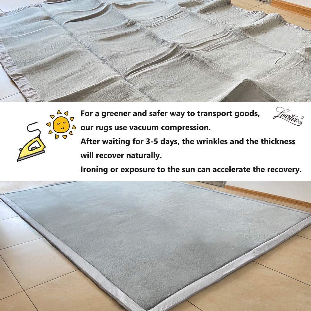 Nursery Crawling Rug and Play Mat – Velvet Coral (5.0’X 6’8″, Gray) for Toddler