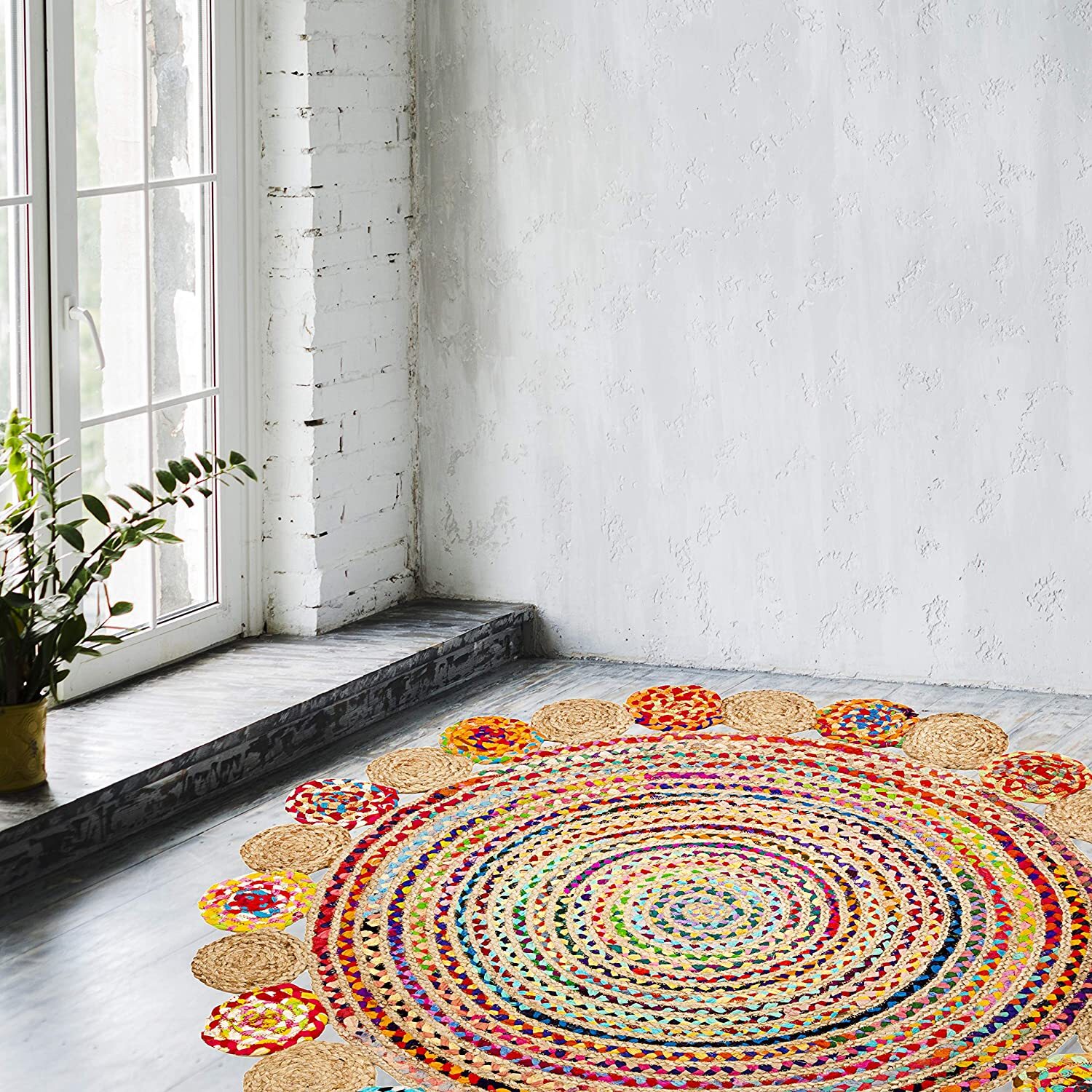 Design Rug Round 100% Natural Jute Hand Braided Carpet Farmhouse Jute Mat