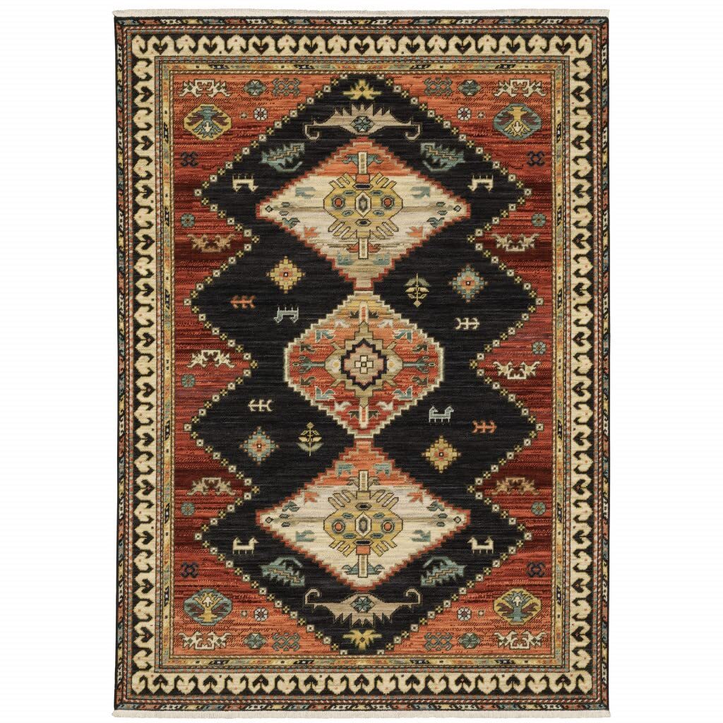 2′ X 3′ Charcoal Brown Orange Salmon Gold Navy Ivory And Pale Blue Oriental