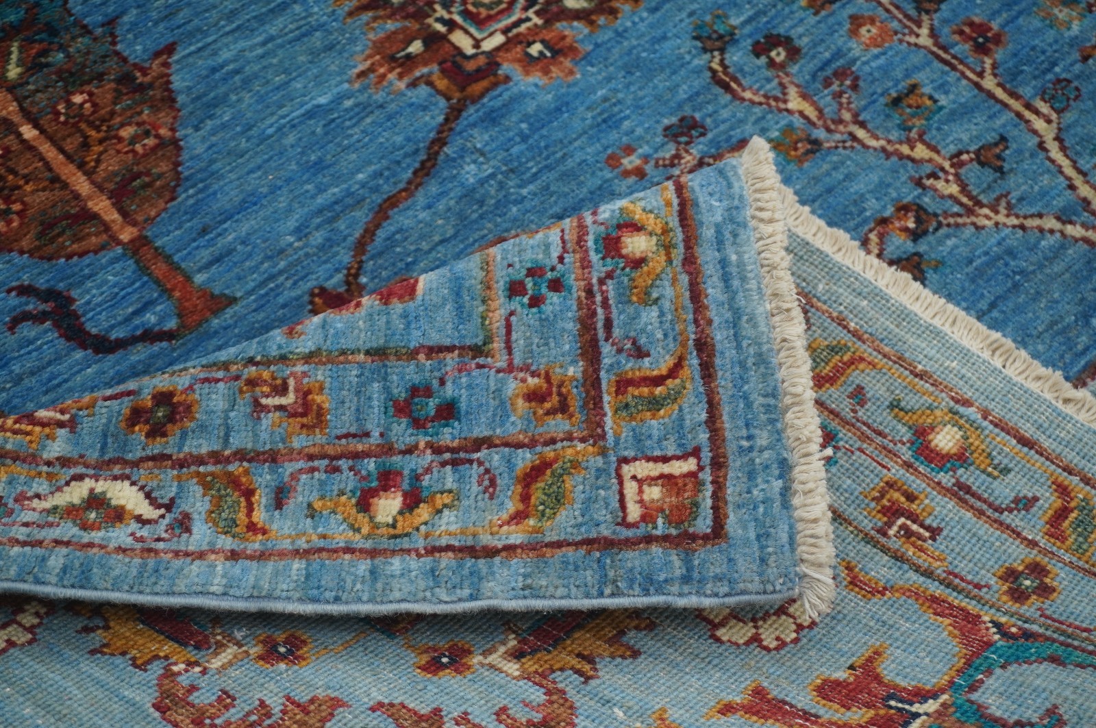 8×9 ft Blue Tree of Life Gabbeh Afghan Hand Knotted Wool Rug