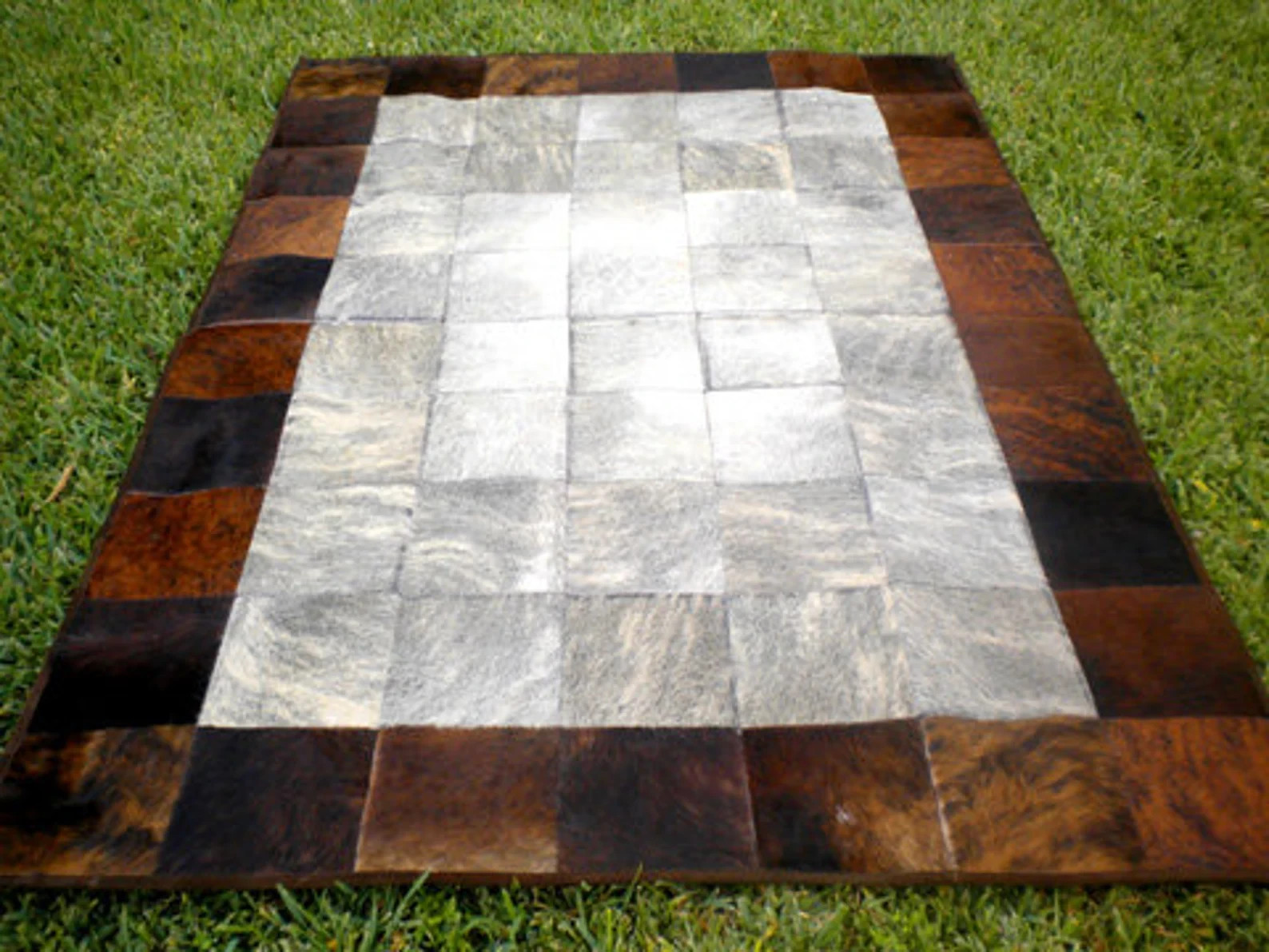 Handmade Cowhide Patchwork Area Rug Brown White Leather Rug Modern Home Decor