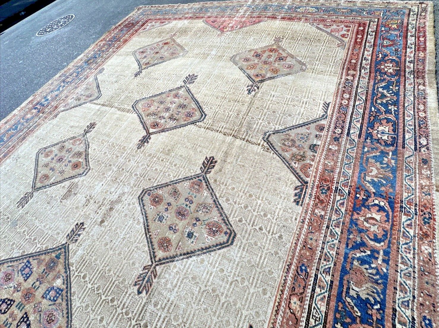 Auth: 19/20th C Antique Camel Hair Sarab – Rare Elegant Multi Medallion 11X20