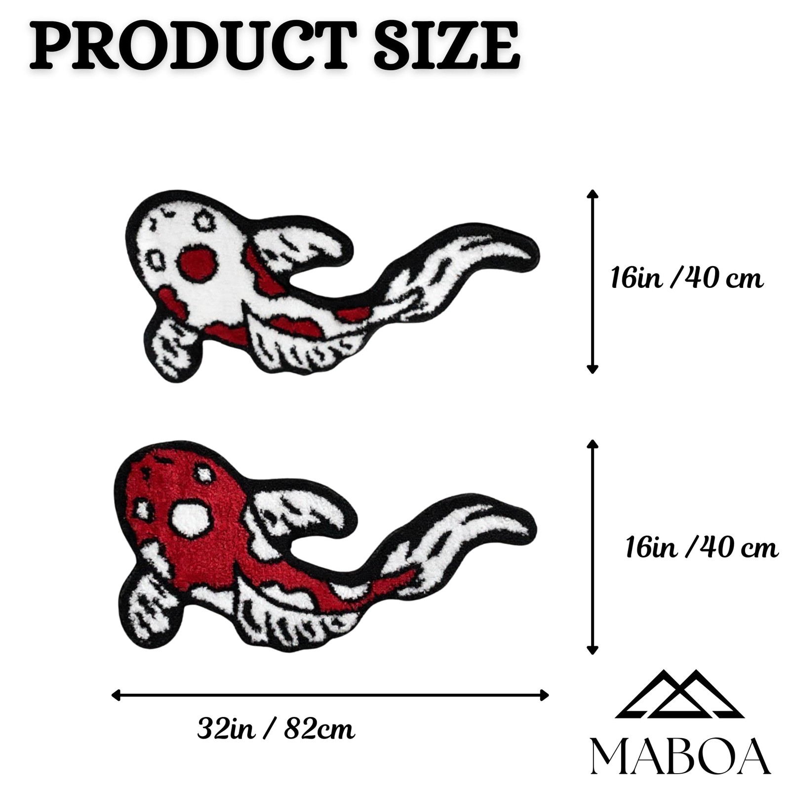 Koi Fish Rug Set of 2 (32×16) – Tufted Black Rug for Living Room, Japanese De…