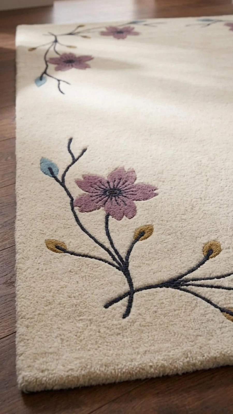 Hand Tufted Wool Rug, Floral Border Area Rug, Cream and Pink Flower Carpet, 8×10