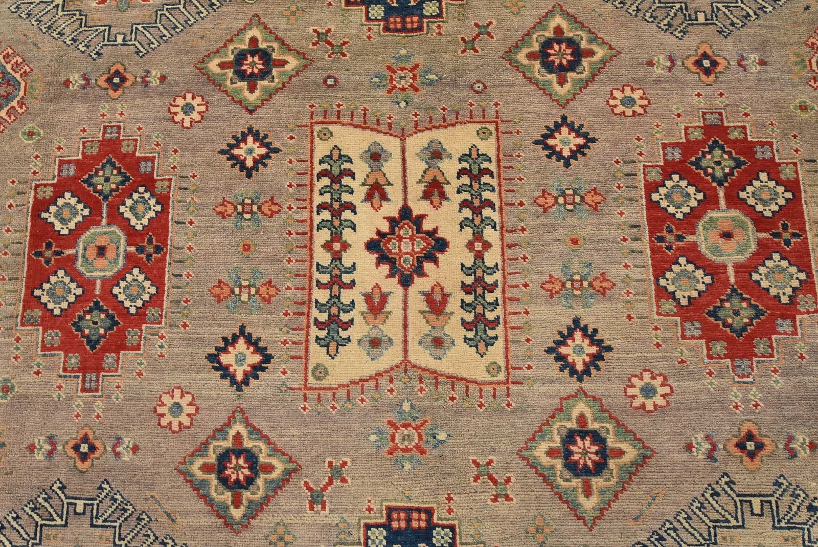Kazak Rug 8’1” x 10’2” Gray Wool Tribal Geometric Hand-Knotted Oriental Carpet