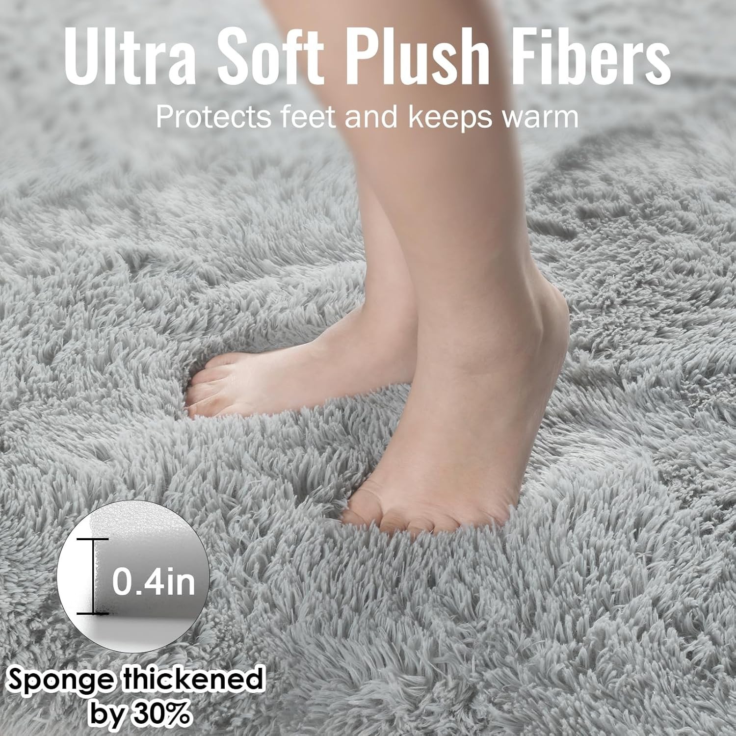 Super Soft Shaggy Area Rug 5×7 Feet Light Grey Plush Microfiber for Living Room