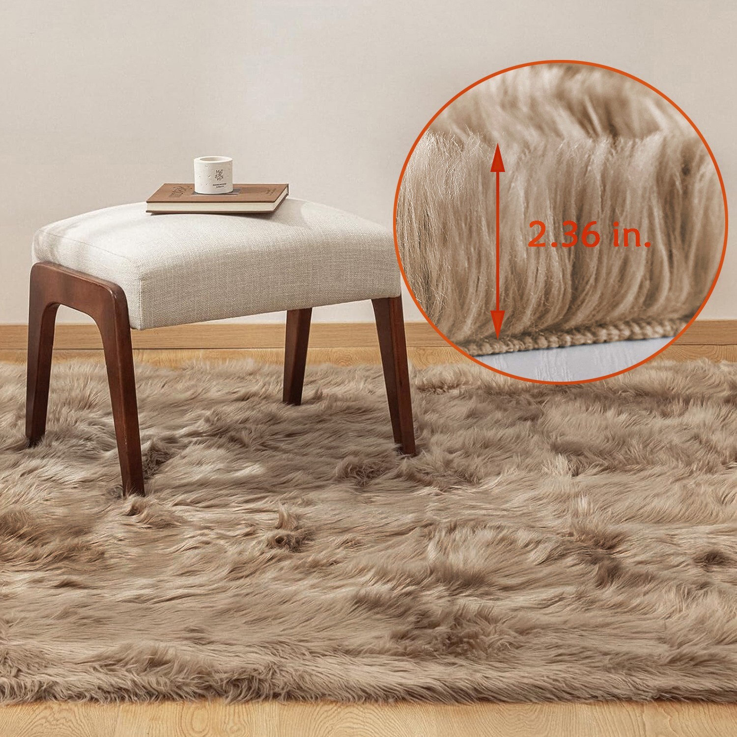 Brown Fluffy Area Rug Fuzzy Furry Faux Fur Sheepskin Rug for Living Room Bedroom