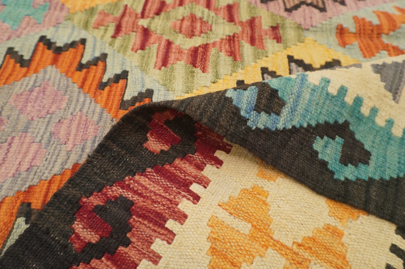 8×11 ft Multicolor Afghan Handmade Geometric Wool Kilim Rug (8’2″x11’3″)