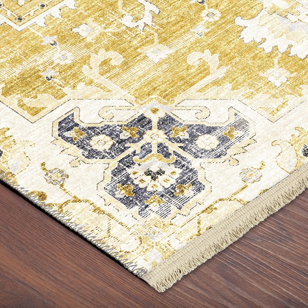 Dalyn Gold Contemporary Machine Made Vintage Worn Faded Area Rug Floral MB3