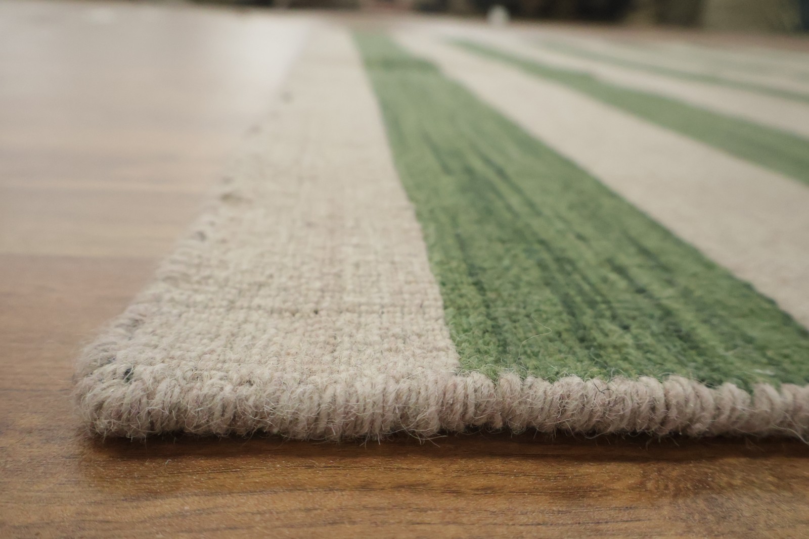 Chic Green/ Ivory Striped Area Rug 5×8 Hand-knotted Wool Modern Style Carpet